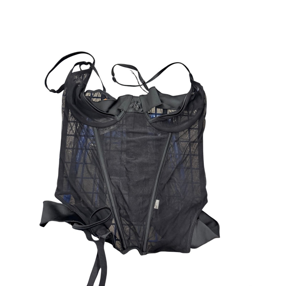 La Perla Black Label Corset Bustier Sheer Mesh Garter Top Made in Italy Size 38